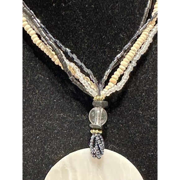 Seed Bead Necklace Mother Of Pearl Fish Medallion Beach Boho Statement - Picture 6 of 9